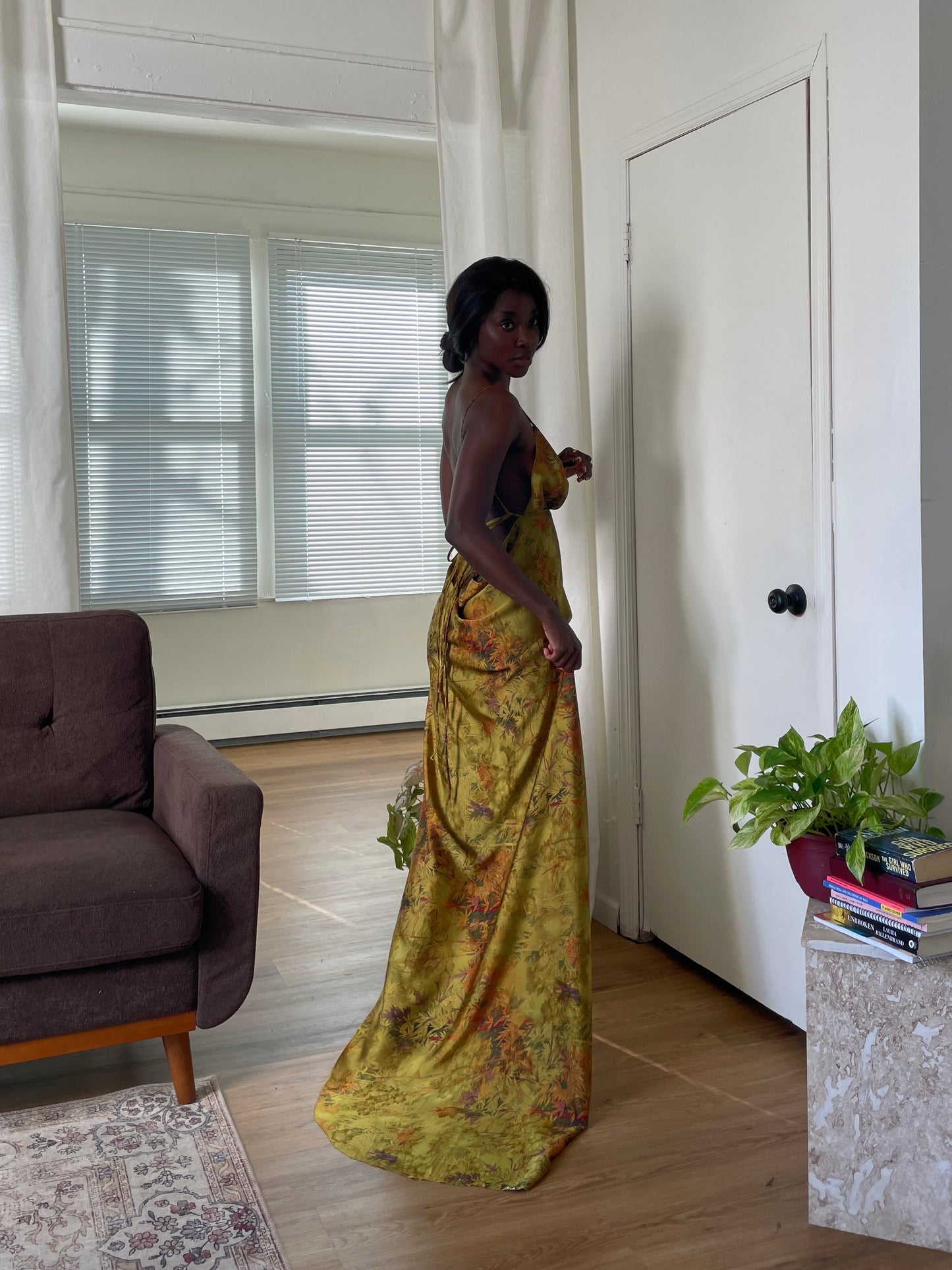 Olive Silk Dress