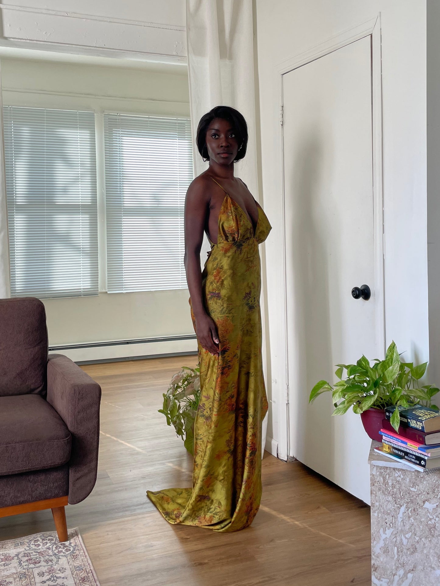 Olive Silk Dress