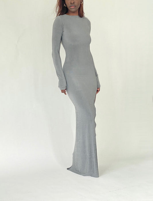 Sleeved Deep Silver Resort Dress