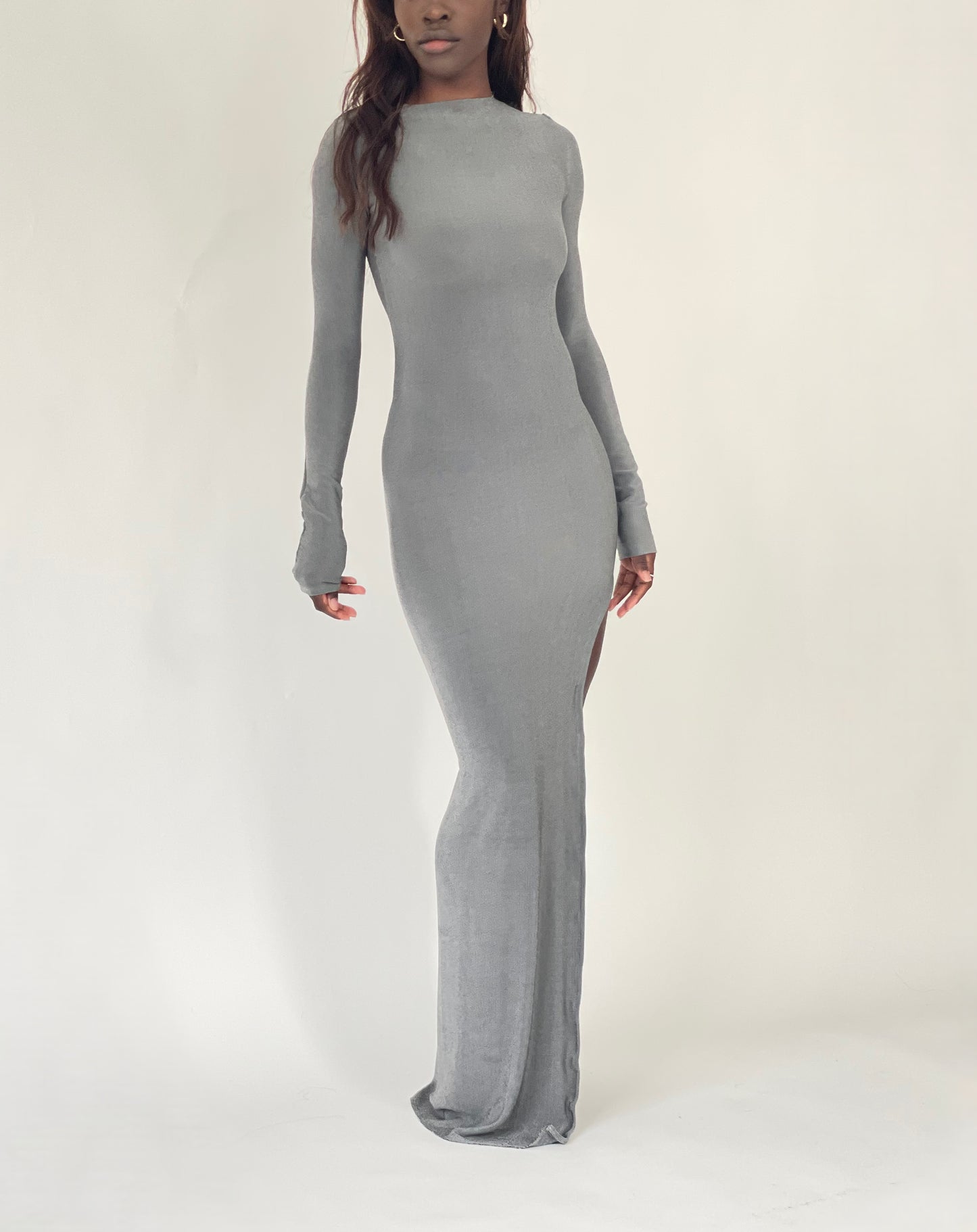 Sleeved Deep Silver Resort Dress